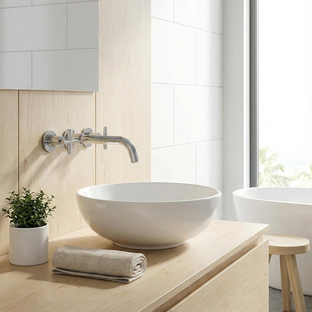 Robinet mural pour lavabo de salle de bain chromé