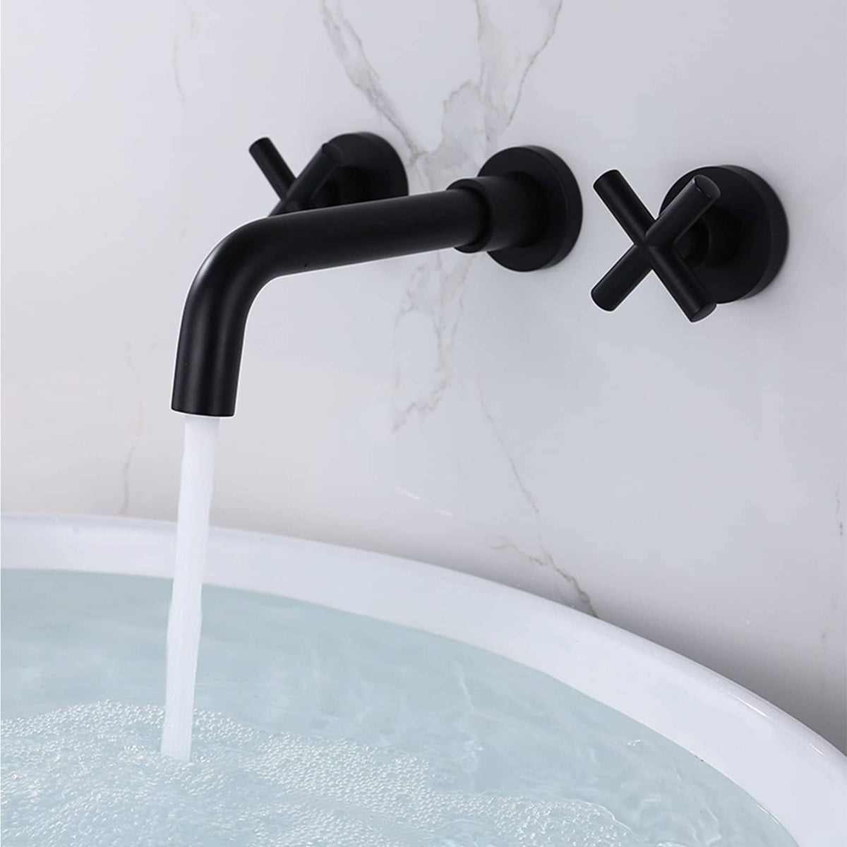 Robinet mural pour lavabo de salle de bain noir mat