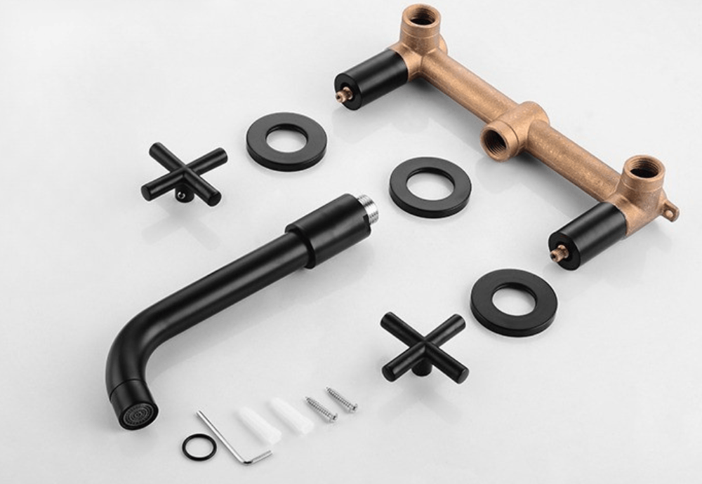 Robinet mural pour lavabo de salle de bain noir mat