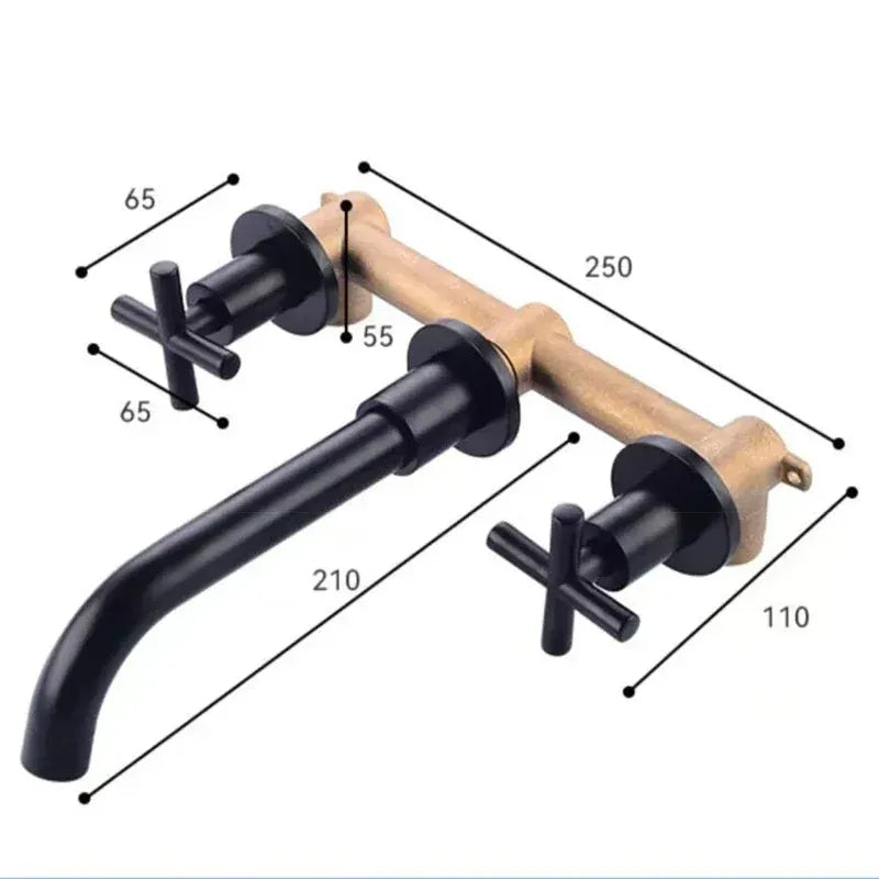 Robinet mural pour lavabo de salle de bain noir mat