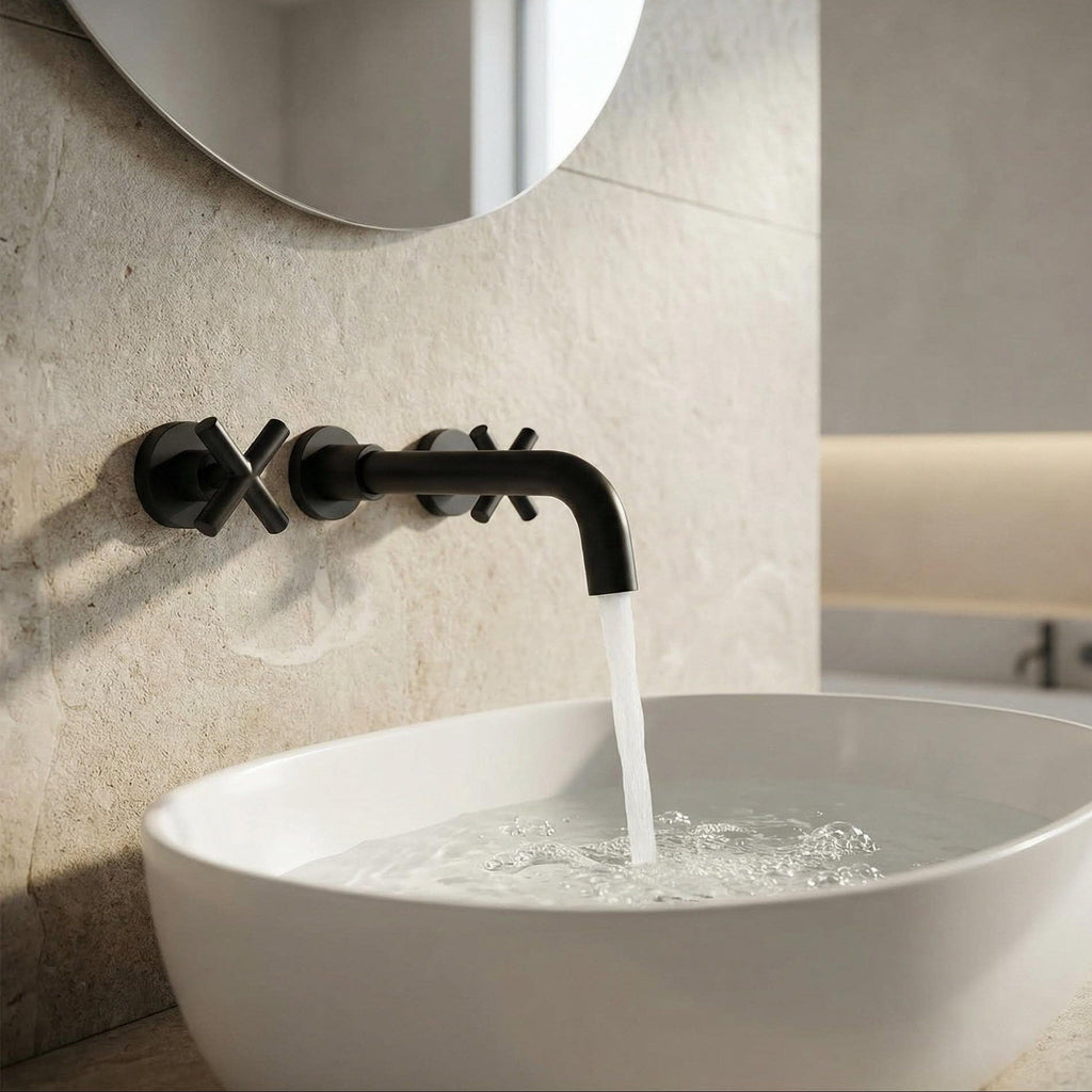 Robinet mural pour lavabo de salle de bain noir mat