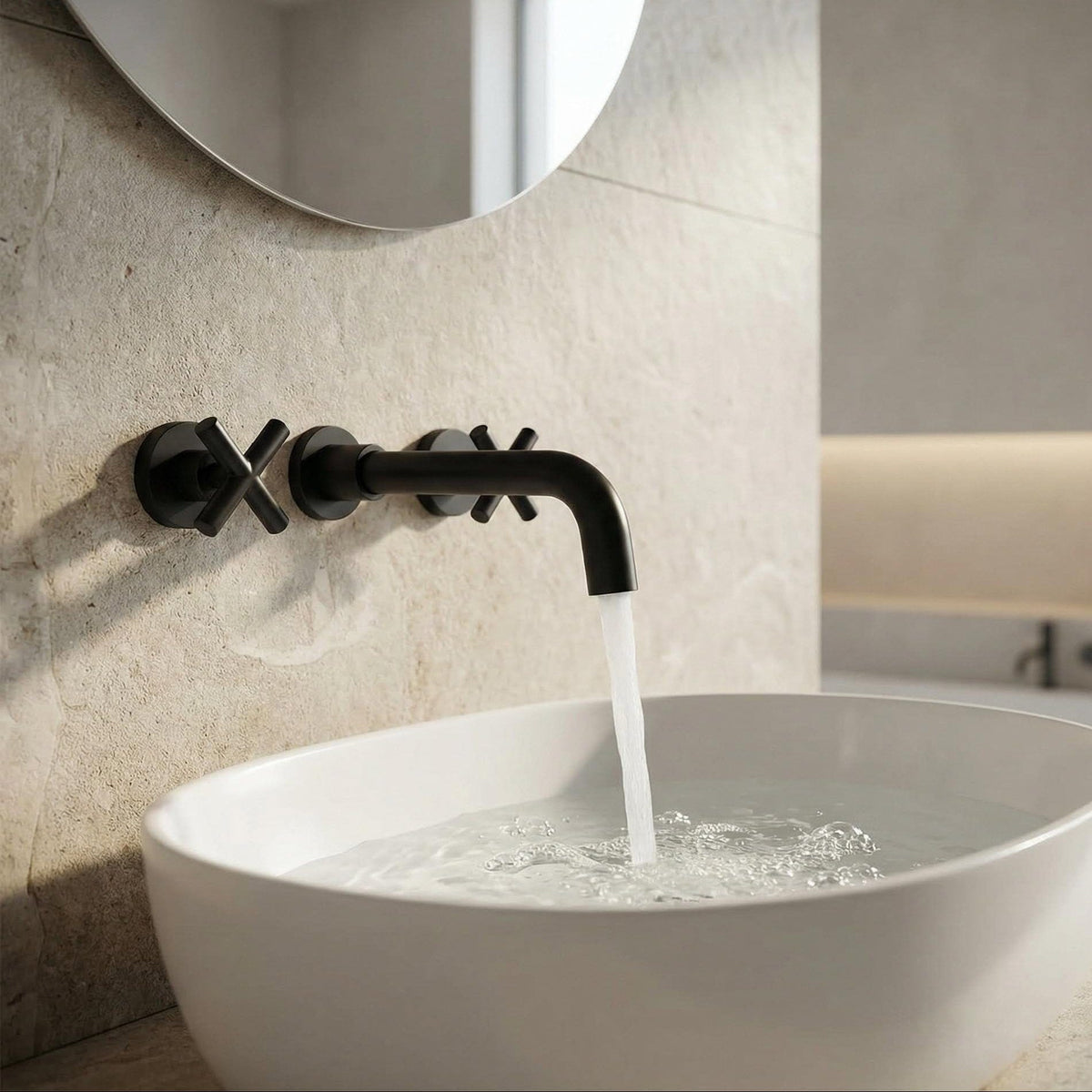 Robinet mural pour lavabo de salle de bain noir mat