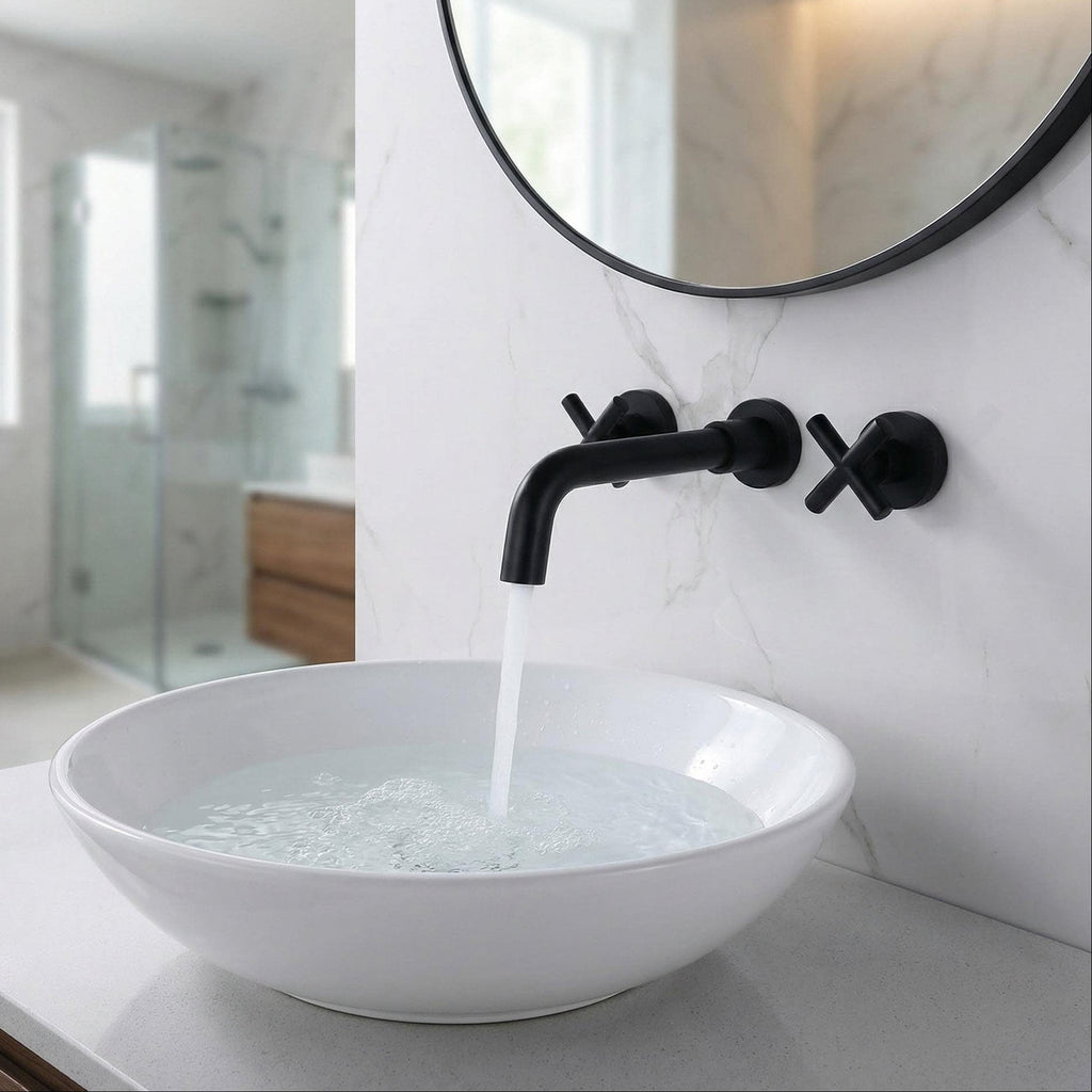 Robinet mural pour lavabo de salle de bain noir mat