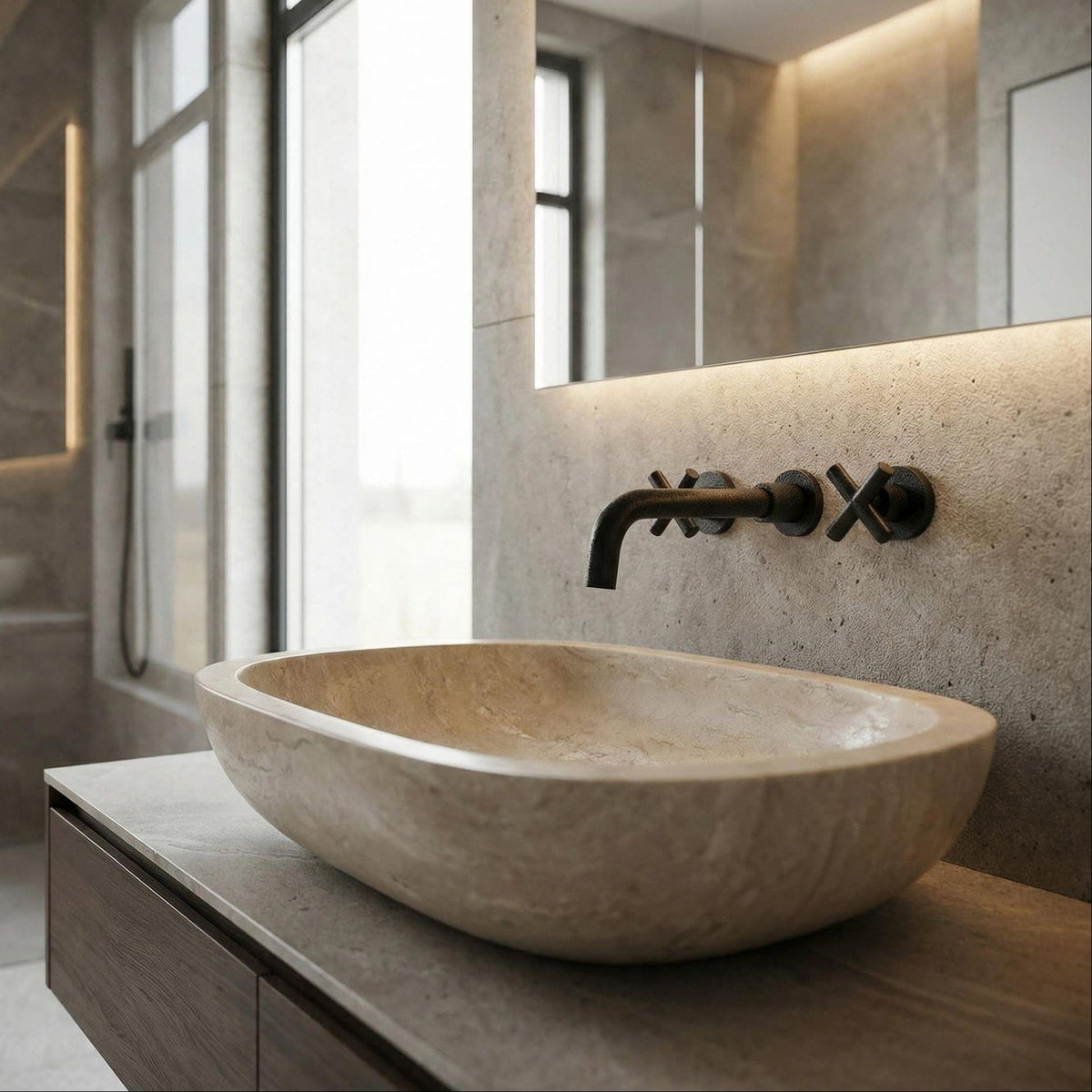 Robinet mural pour lavabo de salle de bain noir mat