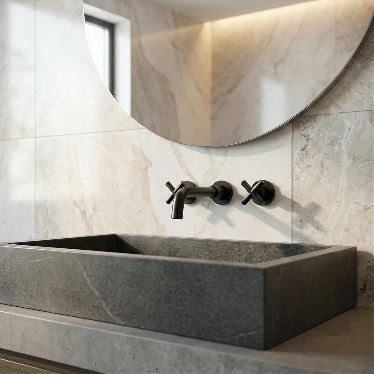 Robinet mural pour lavabo de salle de bain noir mat