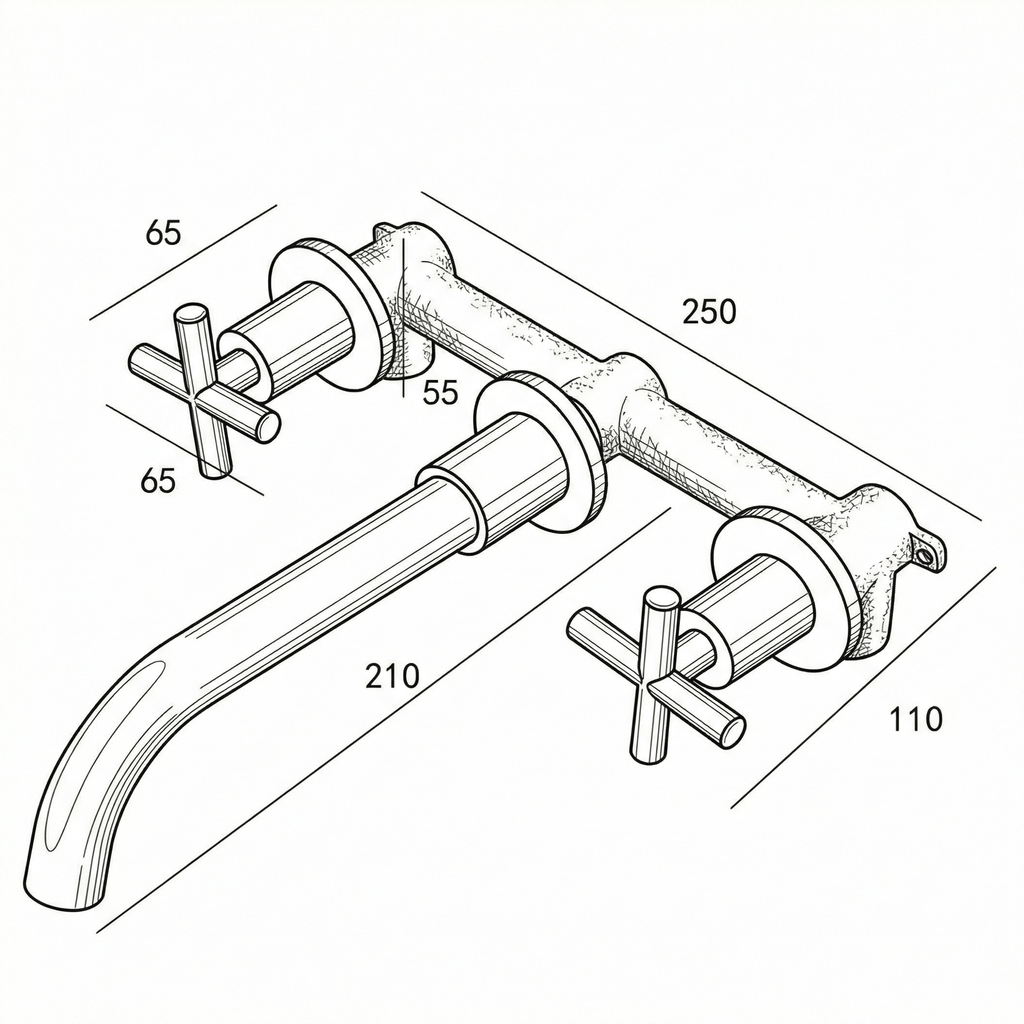 Robinet mural pour lavabo de salle de bain noir mat