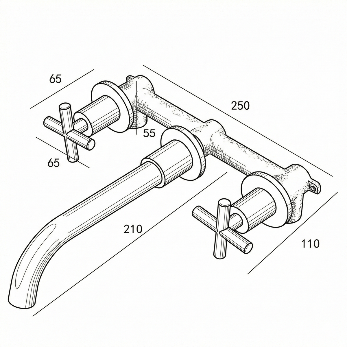 Robinet mural pour lavabo de salle de bain noir mat