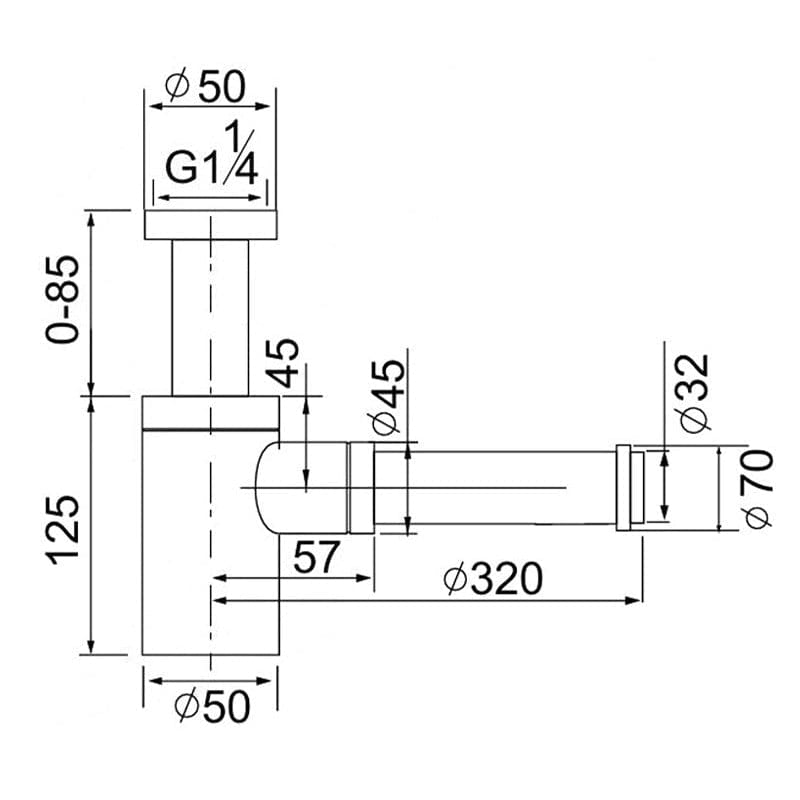 Siphon de lavabo gris brossé